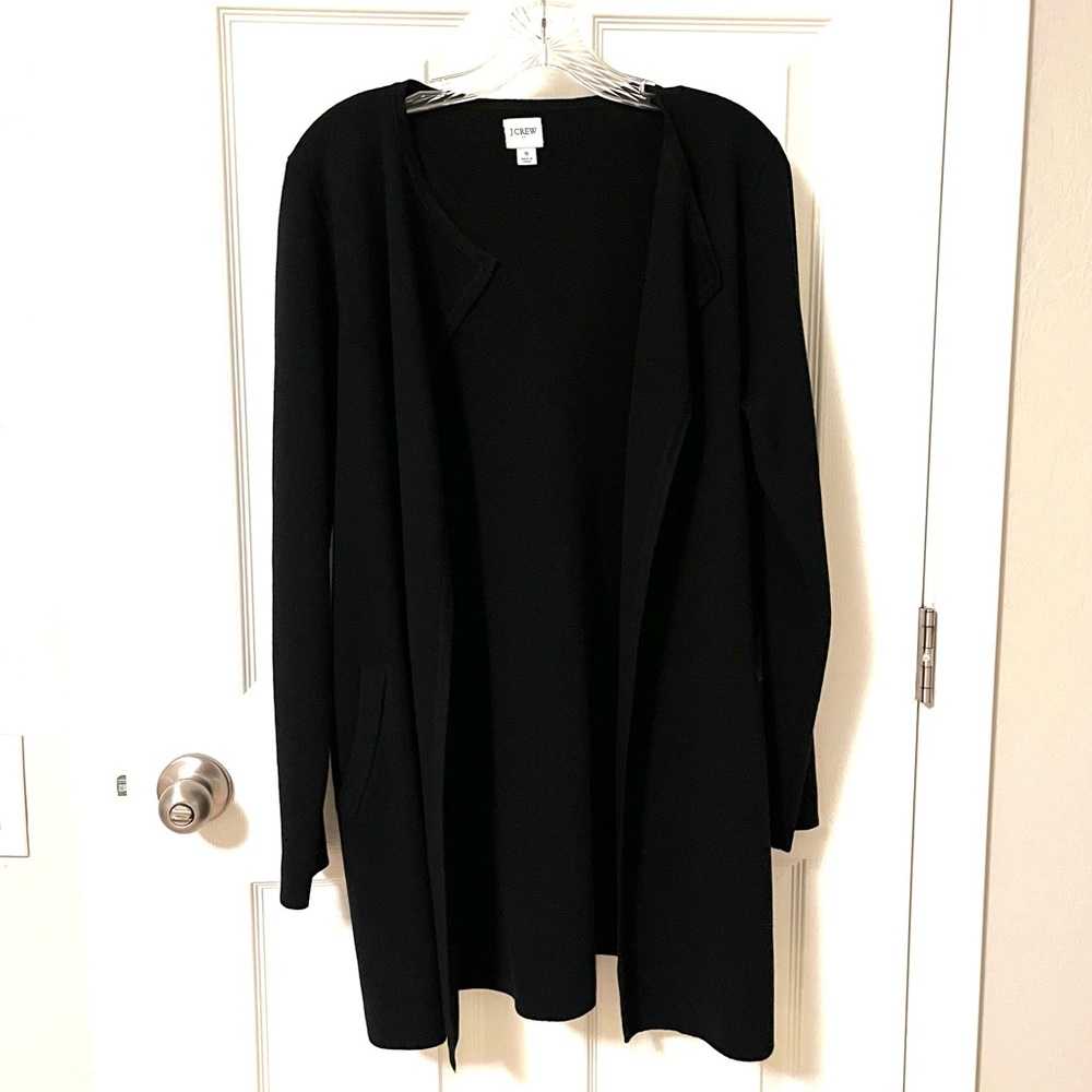 Black J Crew collarless open-front sweater blazer